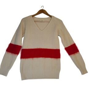 Bellerose Women's Knitwear Wool Yak Size 0 Color Block Cream Red V-Neck Sweather
